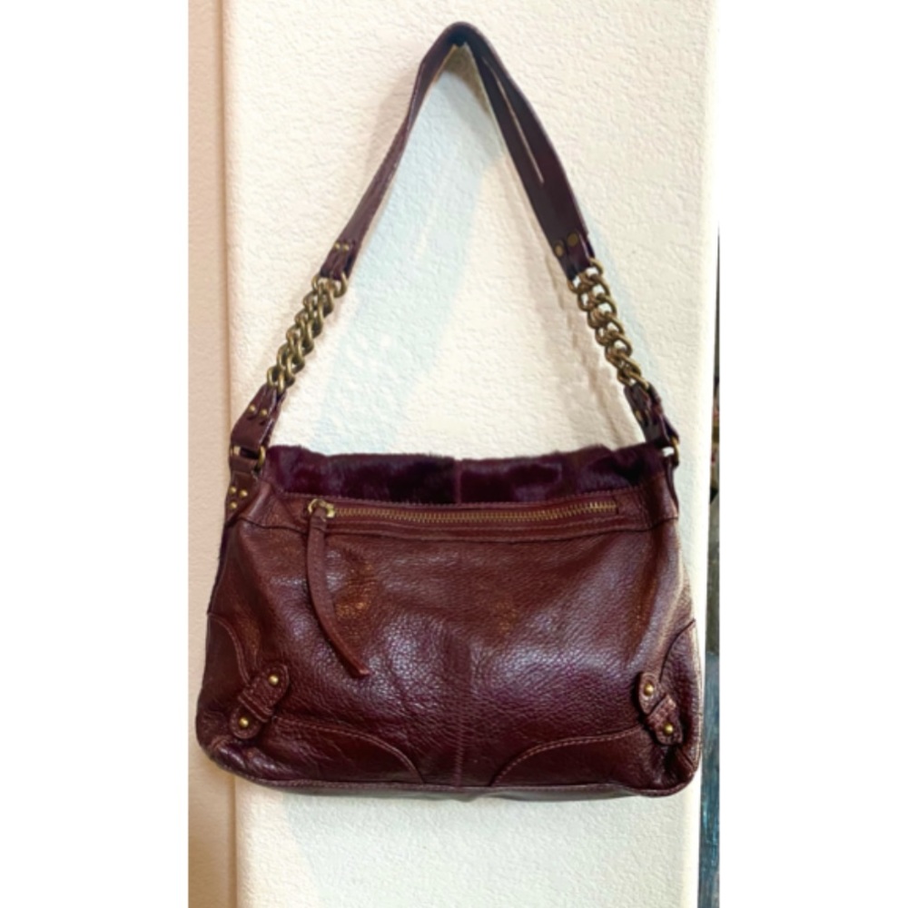 Authentic Rare Vintage burgundy/brown Lockheart fur & leather shoulder bag. Mint - Picture 5 of 9